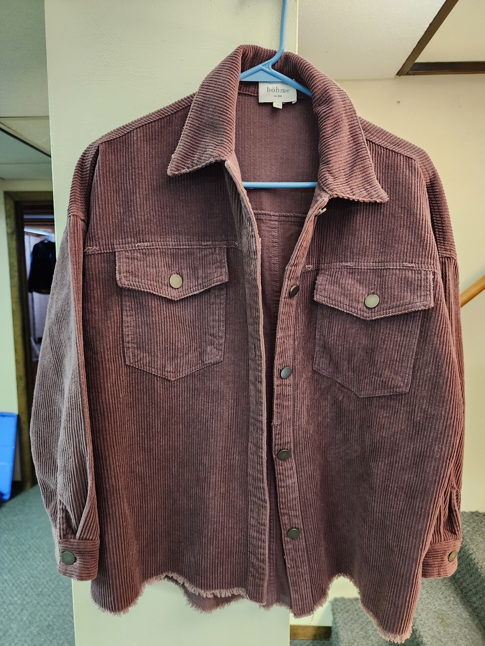 Bohme Women's Sz S Oversized Corduroy Button-Up Shirt Jacket — Mauve